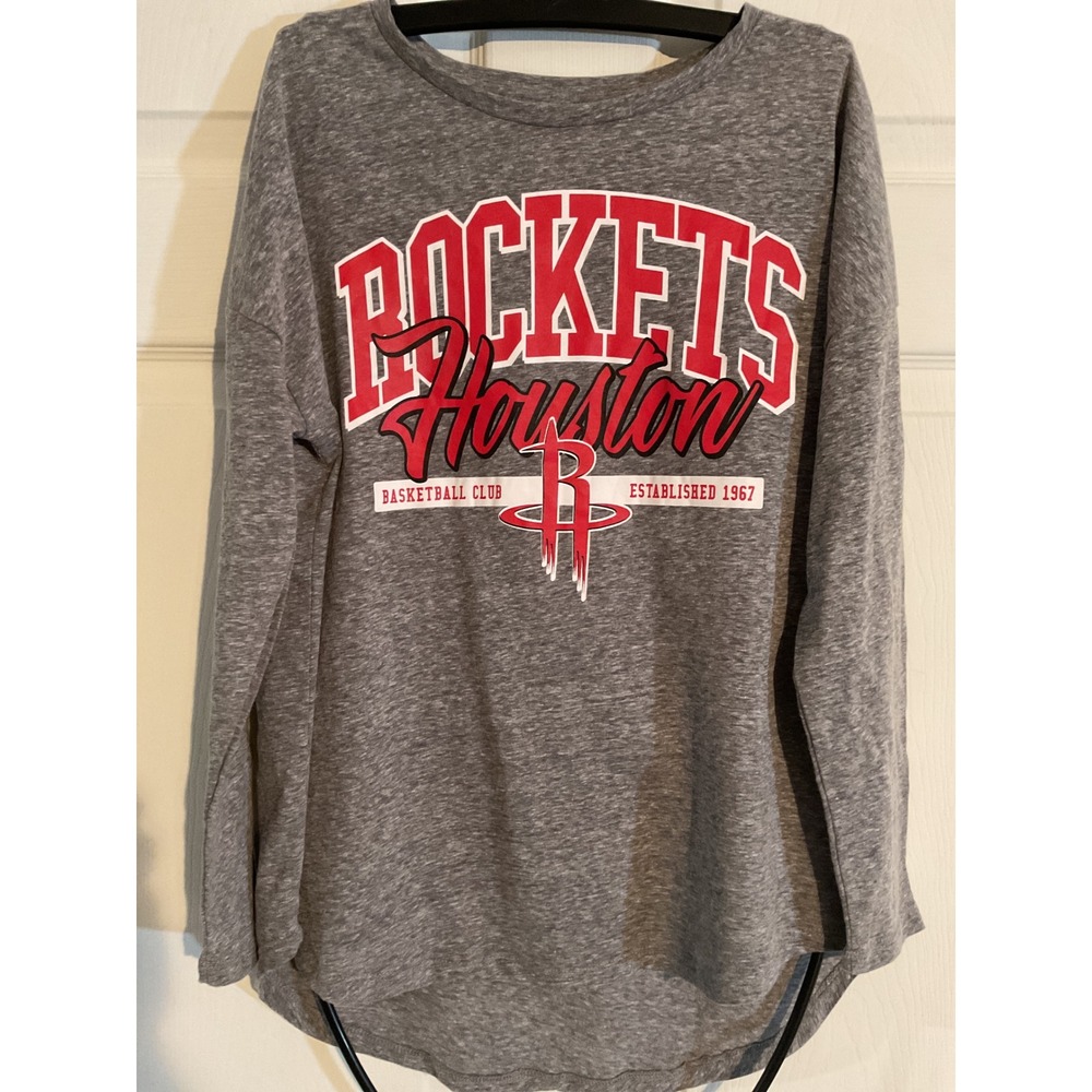 NBA‎ Houston Rockets Gray Long Sleeve Graphic T-Shirt Mens Small Basketball